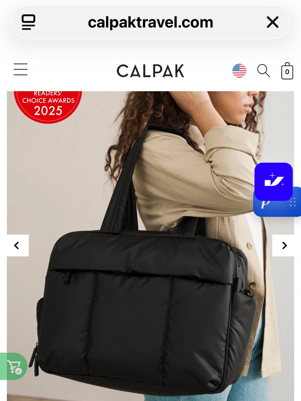 Calpak Black Puffer Travel Duffel Bag